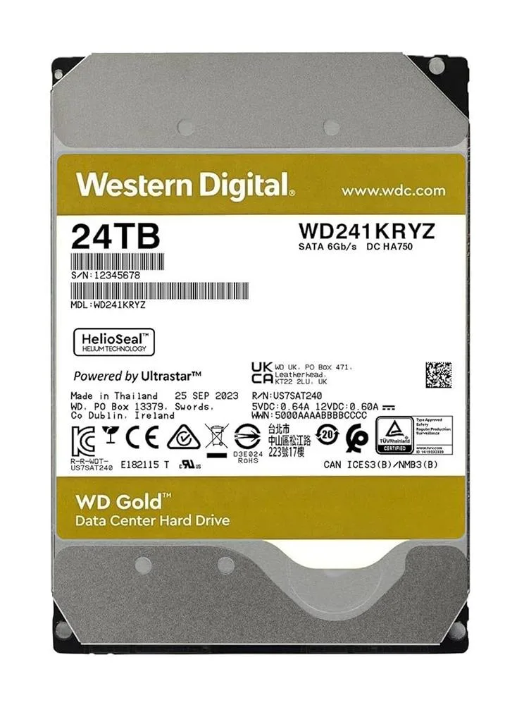 Western WD241KRYZ Western Digital WD241KRYZ GOLD 24TB SATA 6Gb/s 3.5-Inch Enterprise Class Hard Drive. In Stock