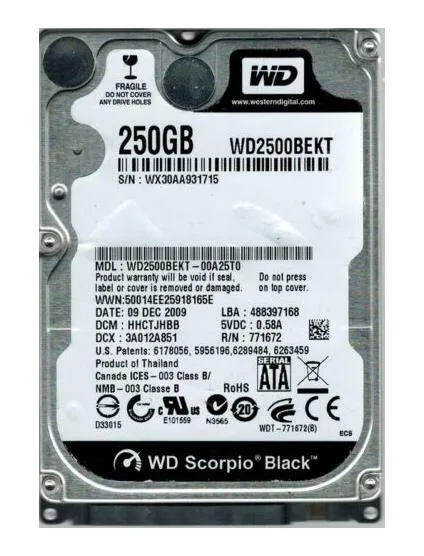 WD2500BEKT-00A25T0 - Western Digital Scorpio Black 250GB 7200RPM SATA 3Gb/s 2.5-inch Laptop Hard Drive