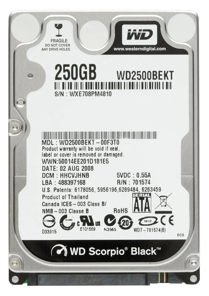 WD2500BEKT-00F3T0 - Western Digital Scorpio Black 250GB 7200RPM SATA 3Gb/s 16MB Cache 2.5-inch Hard Drive