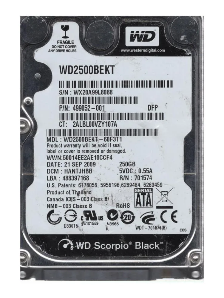 WD2500BEKT-60F3T1 - Western Digital Scorpio Black 250GB 7200RPM SATA 3Gb/s 16MB Cache 2.5-inch Hard Drive