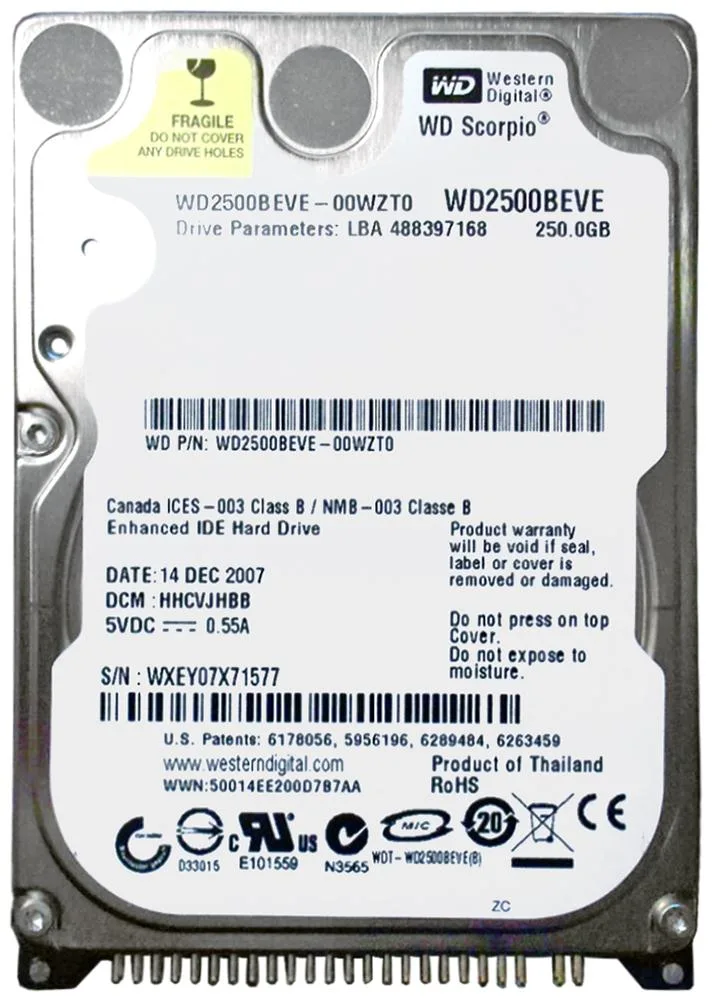 WD2500BEVE-00WZT0 - Western Digital Scorpio Blue 250GB 5400RPM ATA-100 8MB Cache 2.5-inch Hard Drive