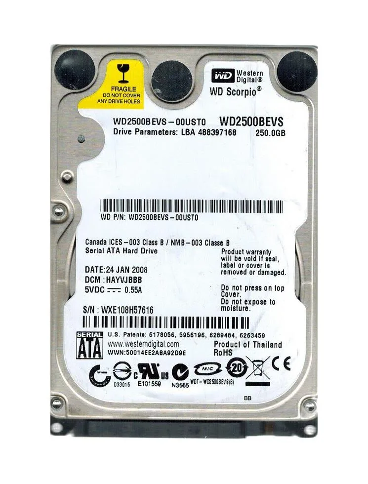 WD2500BEVS-00UST0 - Western Digital Scorpio Blue 250GB 5400RPM SATA 1.5GB/s 8MB Cache 2.5-inch Hard Drive