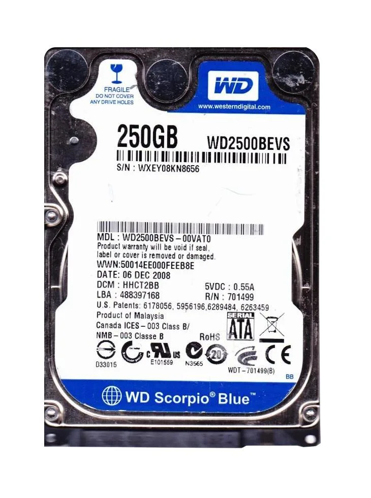 WD2500BEVS-00VAT0 - Western Digital Scorpio Blue 250GB 5400RPM SATA 1.5Gb/s 8MB Cache 2.5-inch Hard Drive