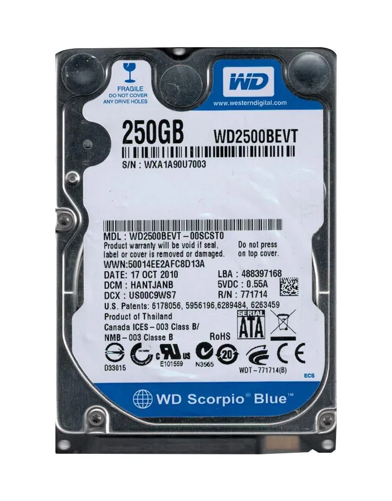 WD2500BEVT-00SCST0 - Western Digital Scorpio Blue 250GB 5400RPM SATA 3Gb/s 2.5-inch Hard Drive