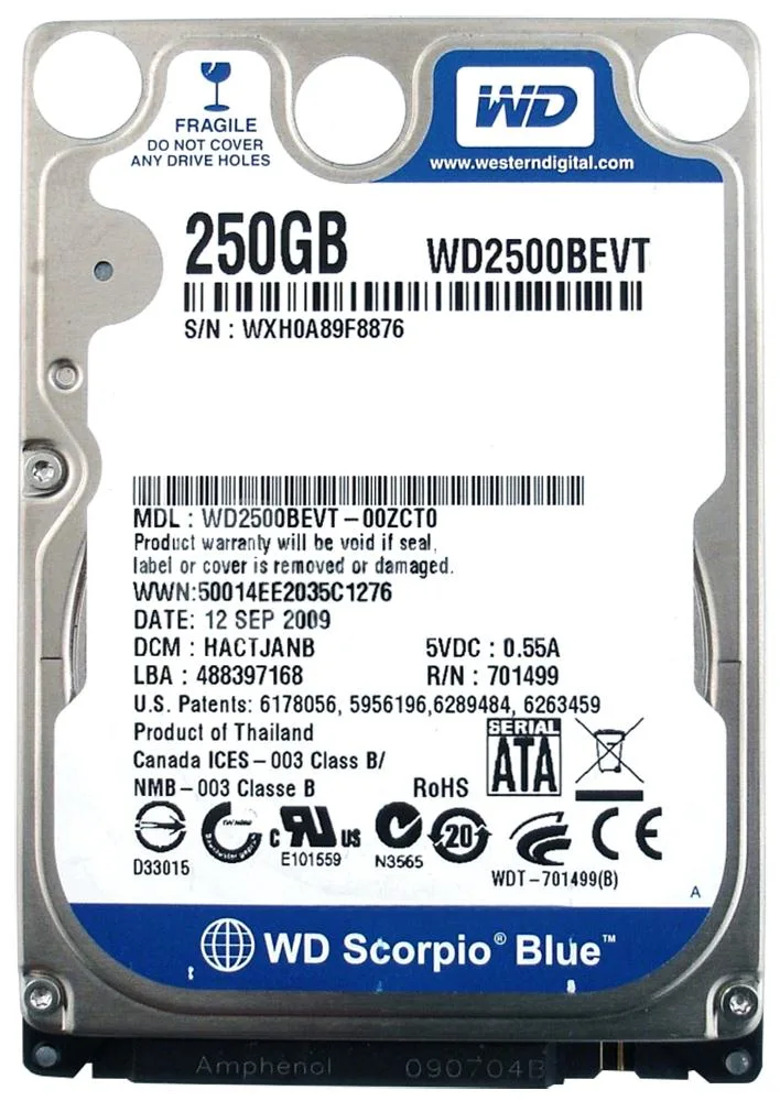 WD2500BEVT-00ZCT0 - Western Digital Scorpio Blue 250GB 5400RPM SATA 3Gb/s 8MB Cache 2.5-inch Hard Drive