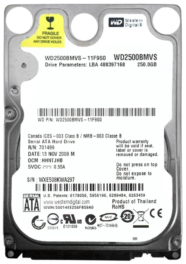 WD2500BMVS - Western Digital 250GB 5400RPM SATA 3Gb/s 8MB Cache 2.5-inch Hard Drive