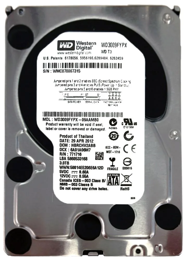 WD3009FYPX-09AAMB0 - Western Digital T3 3TB 5400RPM SATA 6Gb/s 64MB Cache 3.5-inch Hard Drive