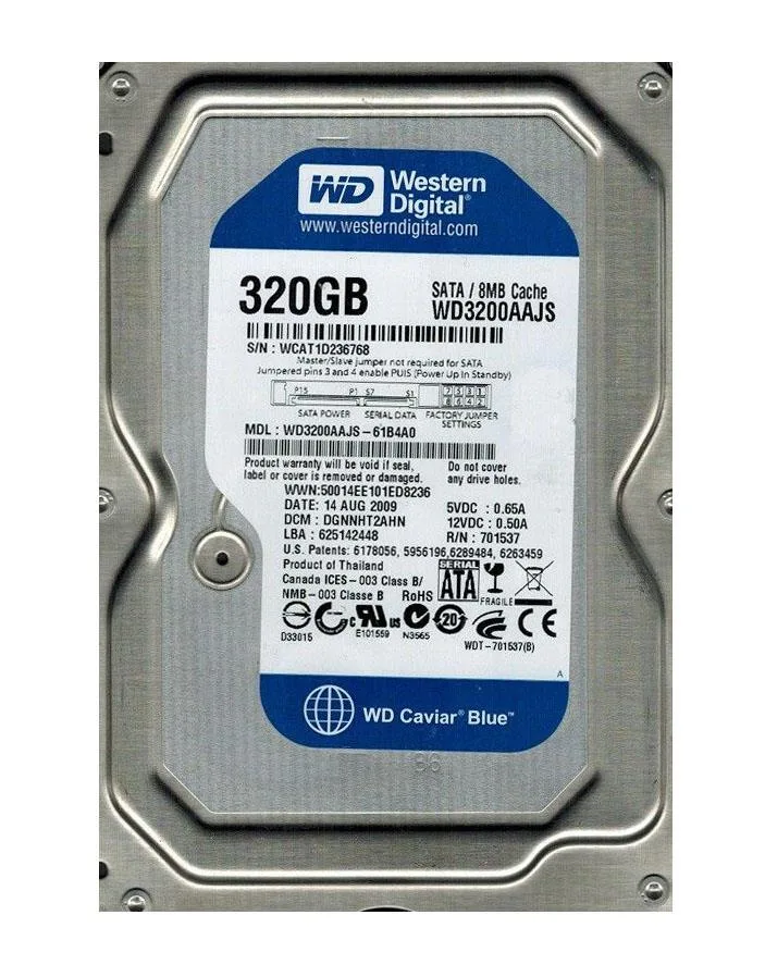 WD3200AAJS-61B4A0 - Western Digital Caviar Blue 320GB 7200RPM SATA 3Gb/s 8MB Cache 3.5-inch Hard Drive