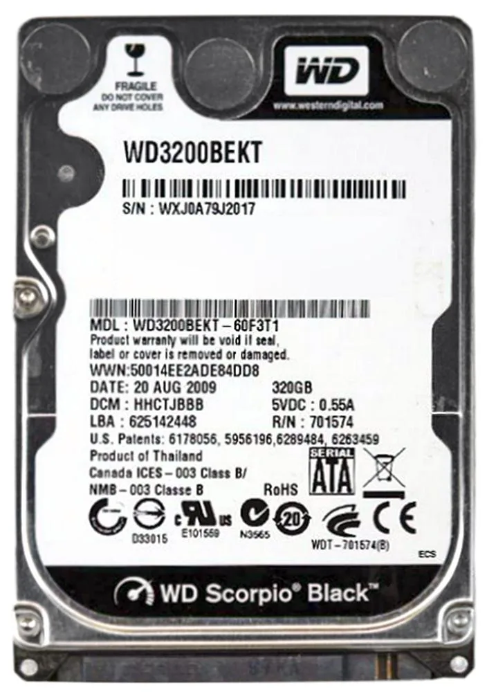 WD3200BEKT-60F3T1 - Western Digital Scorpio Black 320GB 7200RPM SATA 3Gb/s 16MB Cache 2.5-inch Hard Drive