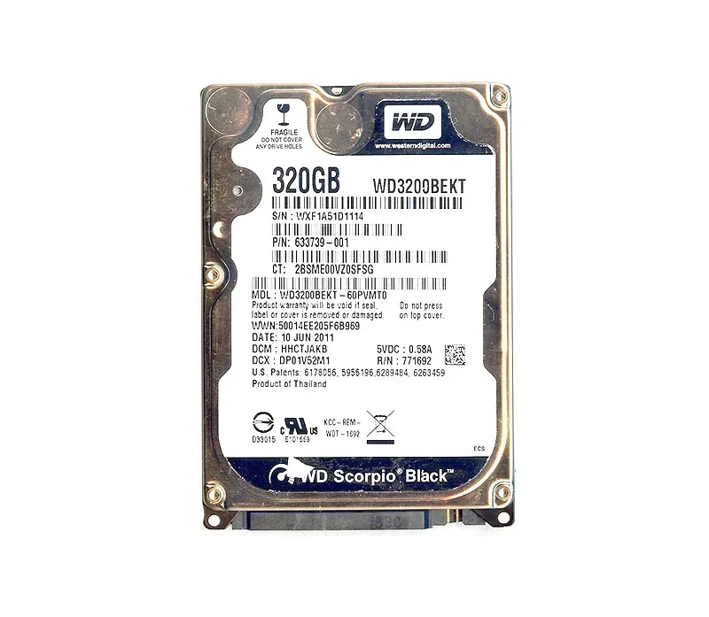 WD3200BEKT-60PVMT0 - Western Digital Scorpio Black 320GB 7200RPM SATA 3Gb/s 16MB Cache 2.5-inch Hard Drive
