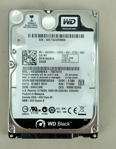 WD3200BEKX-00B7WT0 - Western Digital Black 320GB 7200RPM SATA 6Gb/s 16MB Cache 2.5-inch Hard Drive