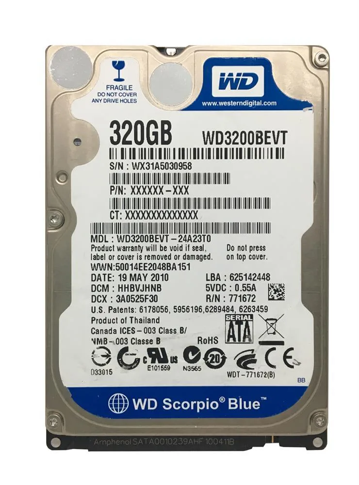 WD3200BEVT-24A23T0 - Western Digital Scorpio Blue 320GB 5400RPM SATA 3Gb/s 8MB Cache 2.5-inch Hard Drive