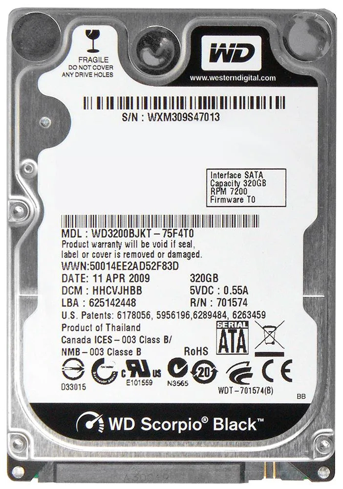 WD3200BJKT-75F4T0 - Western Digital Scorpio Black 320GB 7200RPM SATA 3Gb/s 16MB Cache 2.5-inch Hard Drive