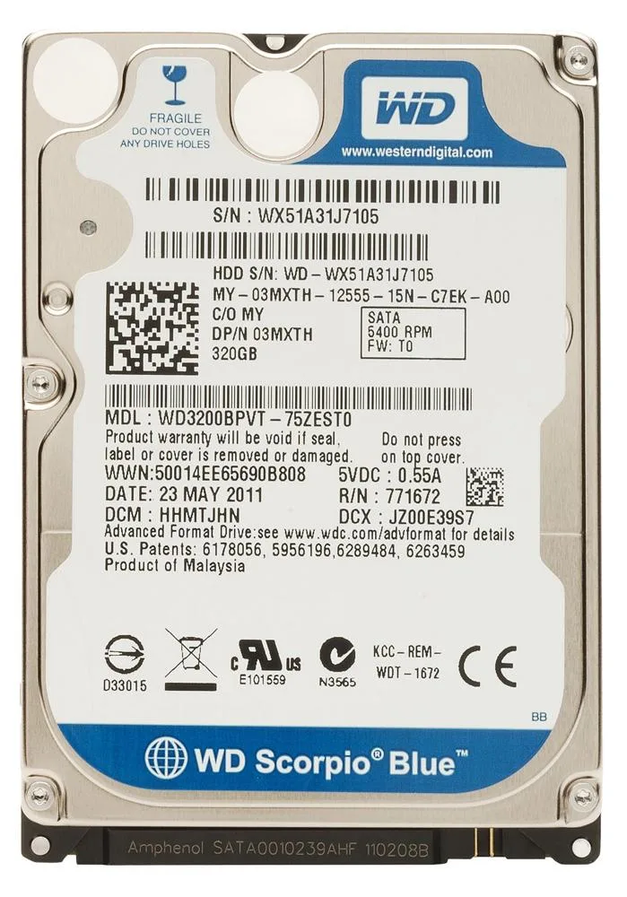 WD3200BPVT-75ZEST0 - Western Digital Scorpio Blue 320GB 5400RPM SATA 3Gb/s 8MB Cache 2.5-inch Hard Drive