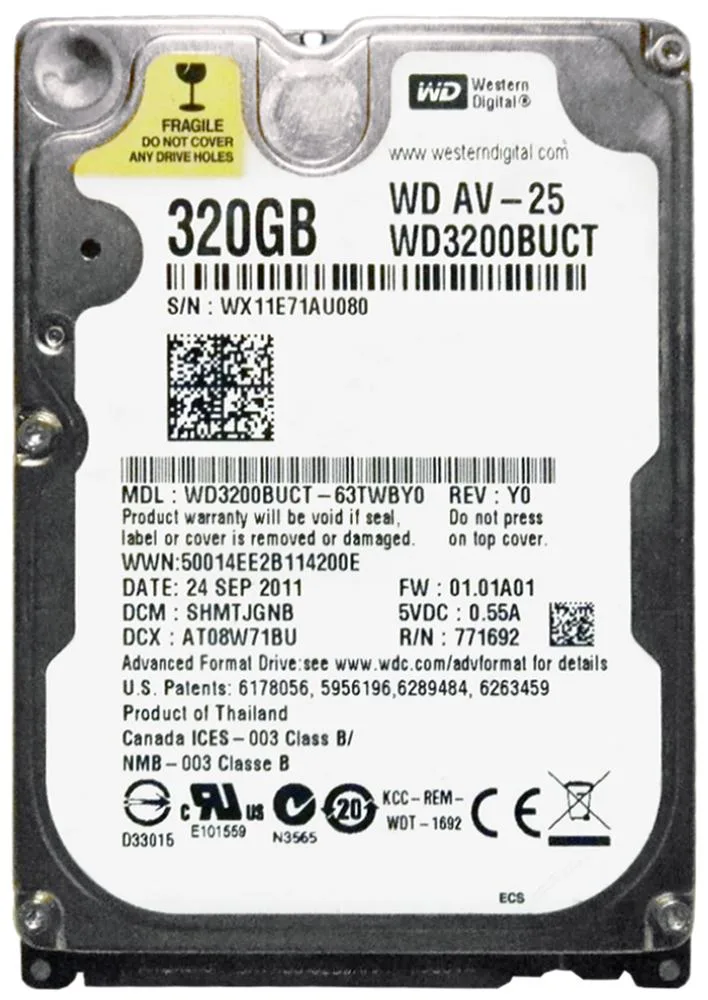 WD3200BUCT-63TWBY0 - Western Digital AV-25 320GB 5400RPM SATA 3Gb/s 7-Pin 16MB Cache 2.5-inch Hard Drive