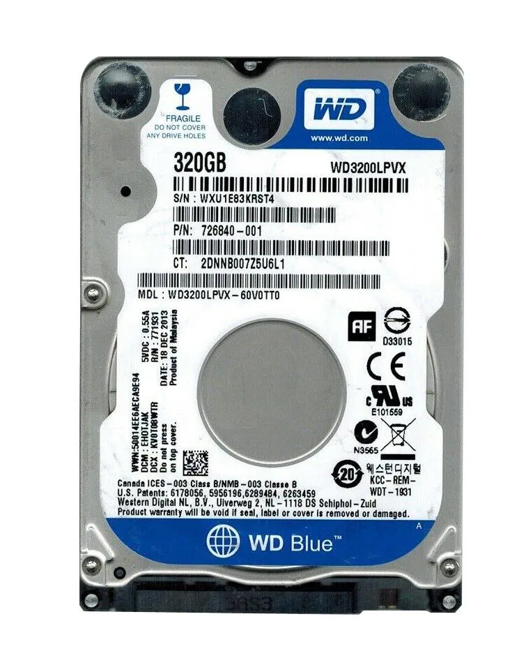 WD3200LPVX-60V0TTO - Western Digital Blue 320GB 5400RPM SATA 6Gb/s 8MB Cache 2.5-inch Hard Drive
