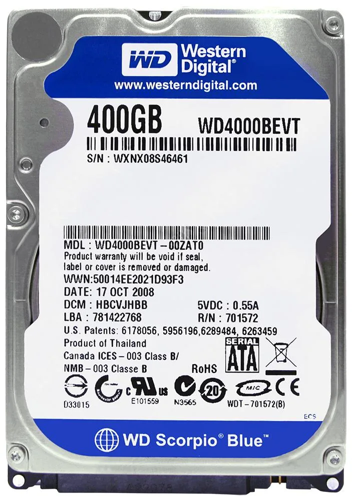 WD4000BEVT-00ZAT0 - Western Digital Scorpio Blue 400GB 5400RPM SATA 3Gb/s 8MB Cache 2.5-inch Hard Drive