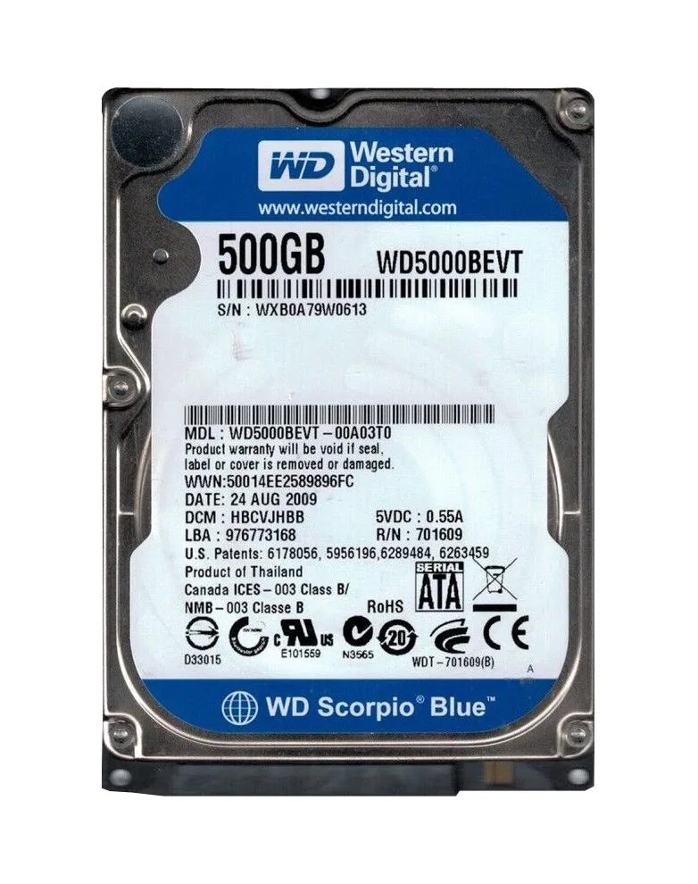 WD5000BEVT-00A03T0 - Western Digital Scorpio Blue 500GB 5400RPM SATA 3Gb/s 8MB Cache 2.5-inch Hard Drive