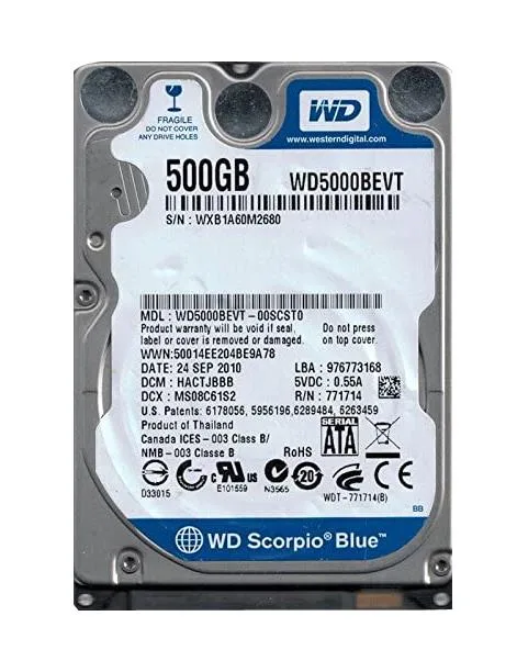WD5000BEVT-00SCST0 - Western Digital Scorpio Blue 500GB 5400RPM SATA 3Gb/s 8MB Cache 2.5-inch Hard Drive