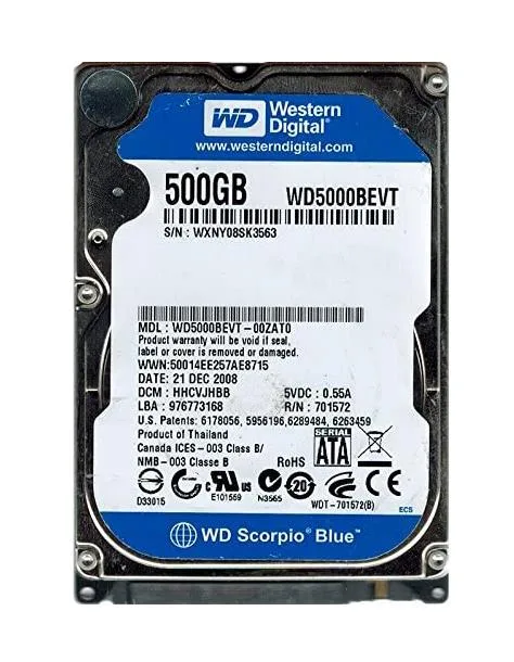 WD5000BEVT-00ZAT0 - Western Digital Scorpio Blue 500GB 5400RPM SATA 3Gb/s 8MB Cache 2.5-inch Hard Drive