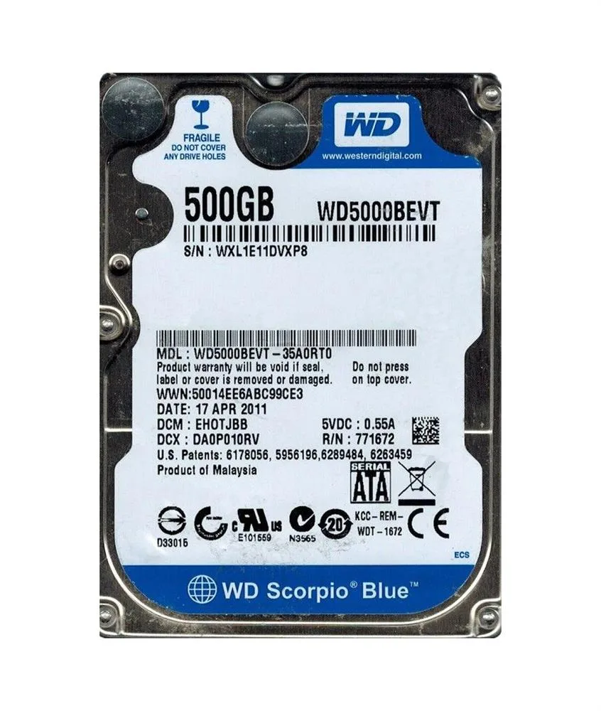 WD5000BEVT-35A0RT0 - Western Digital Scorpio Blue 500GB 5400RPM SATA 3Gb/s 8MB Cache 2.5-inch Hard Drive