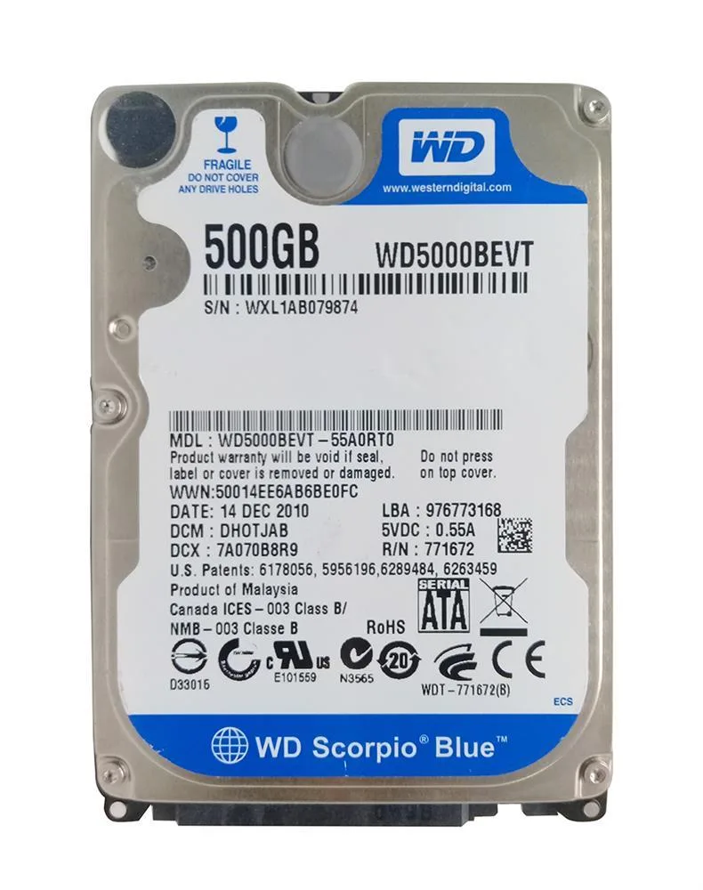 WD5000BEVT-55A0RT0 - Western Digital Scorpio Blue 500GB 5400RPM SATA 3Gb/s 8MB Cache 2.5-inch Hard Drive