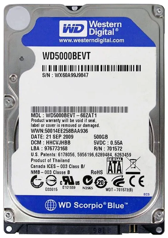 WD5000BEVT-60ZAT1 - Western Digital Scorpio Blue 500GB 5400RPM SATA 3Gb/s 8MB Cache 2.5-inch Hard Drive