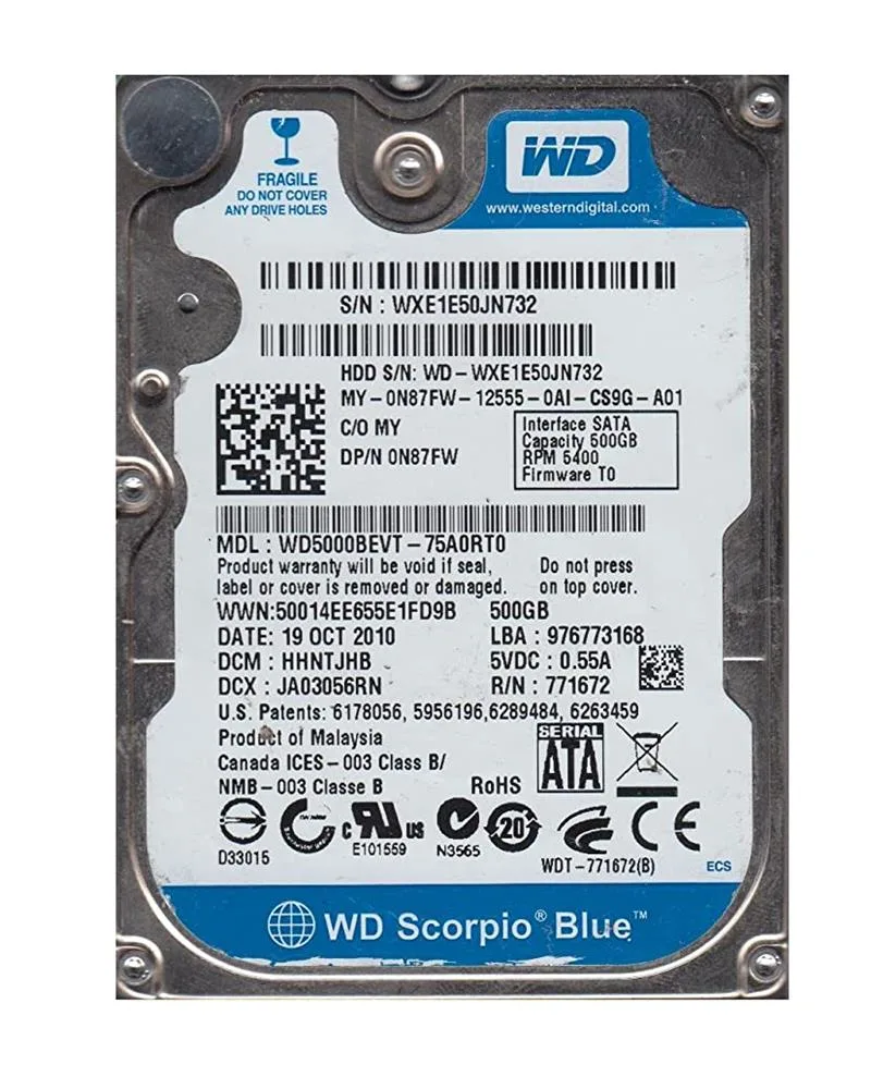 WD5000BEVT-75A0RT0 - Western Digital Scorpio Blue 500GB 5400RPM SATA 3Gb/s 8MB Cache 2.5-inch Hard Drive