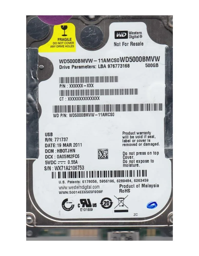 WD5000BMVW-11AMCS0 - Western Digital 500GB 5400RPM USB 3.0 2.5-inch Hard Drive for WD Passport