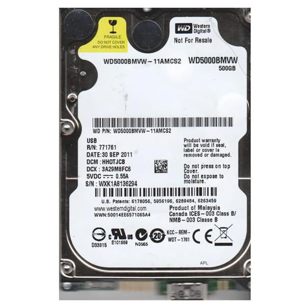 WD5000BMVW - Western Digital 500GB 5400RPM USB 3.0 2.5-inch Hard Drive for WD Passport