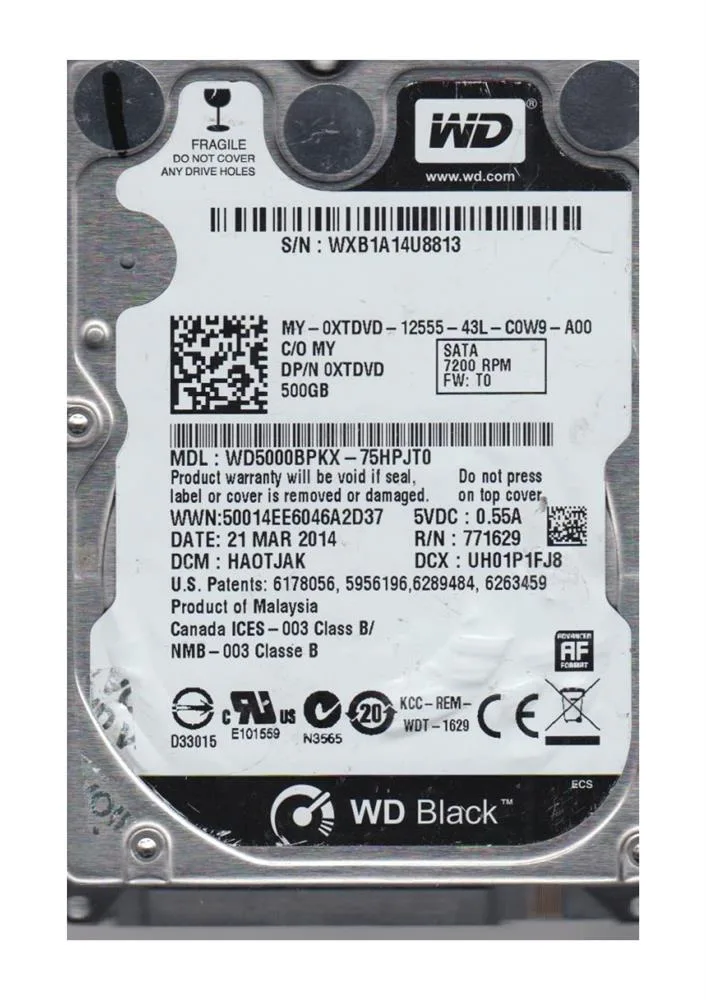 WD5000BPKX-75HPJT0 - Western Digital Black 500GB 7200RPM SATA 6Gb/s 16MB Cache 2.5-inch Hard Drive