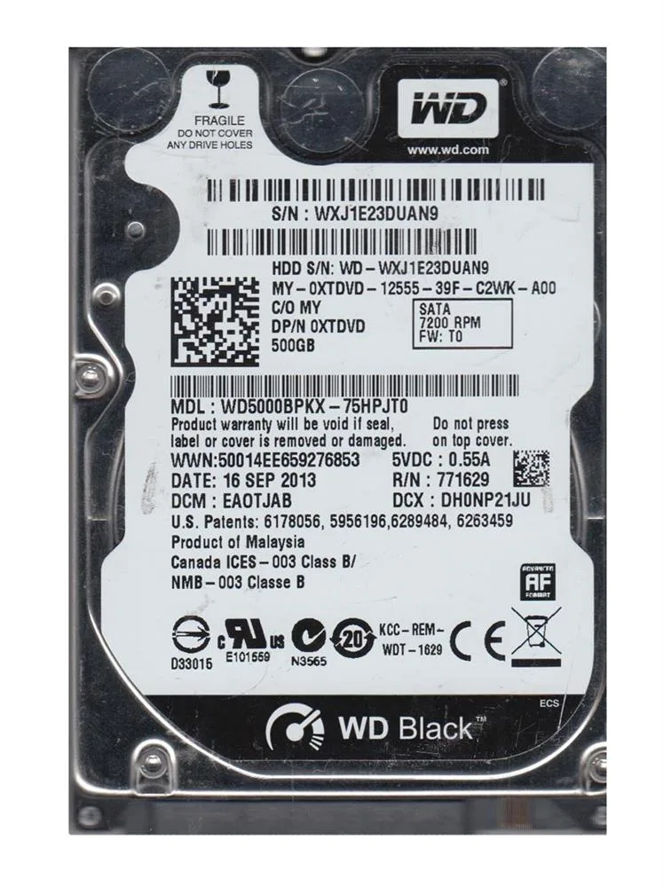 WD5000BPKX-75HPJTO - Western Digital Black 500GB 7200RPM SATA 6Gb/s 16MB Cache 2.5-inch Hard Drive