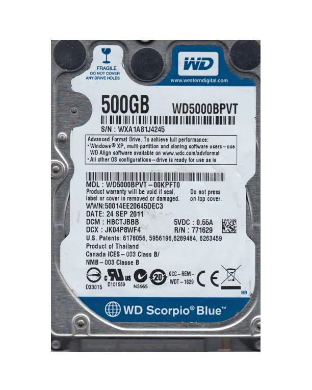 WD5000BPVT-00KPFT0 - Western Digital Scorpio Blue 500GB 5400RPM SATA 3Gb/s 8MB Cache 2.5-inch Hard Drive