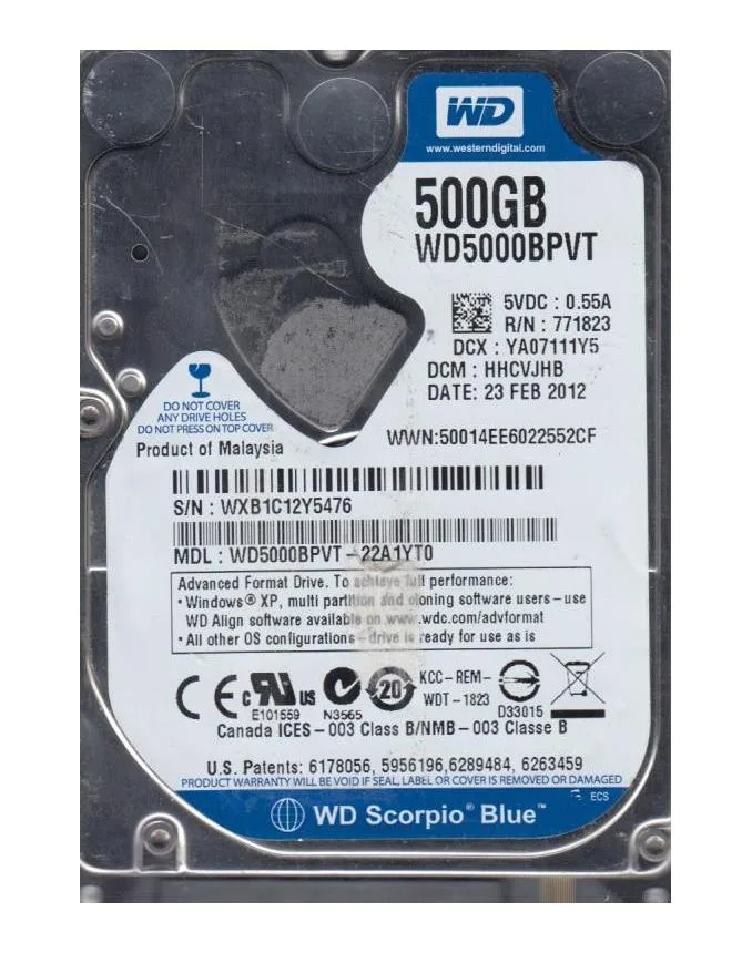 WD5000BPVT-22A1YT0 - Western Digital Scorpio Blue 500GB 5400RPM SATA 3Gb/s 8MB Cache 2.5-inch Hard Drive