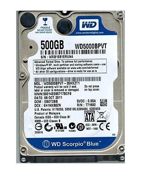 WD5000BPVT-35HXZT1 - Western Digital Scorpio Blue 500GB 5400RPM SATA 3Gb/s 8MB Cache 2.5-inch Hard Drive