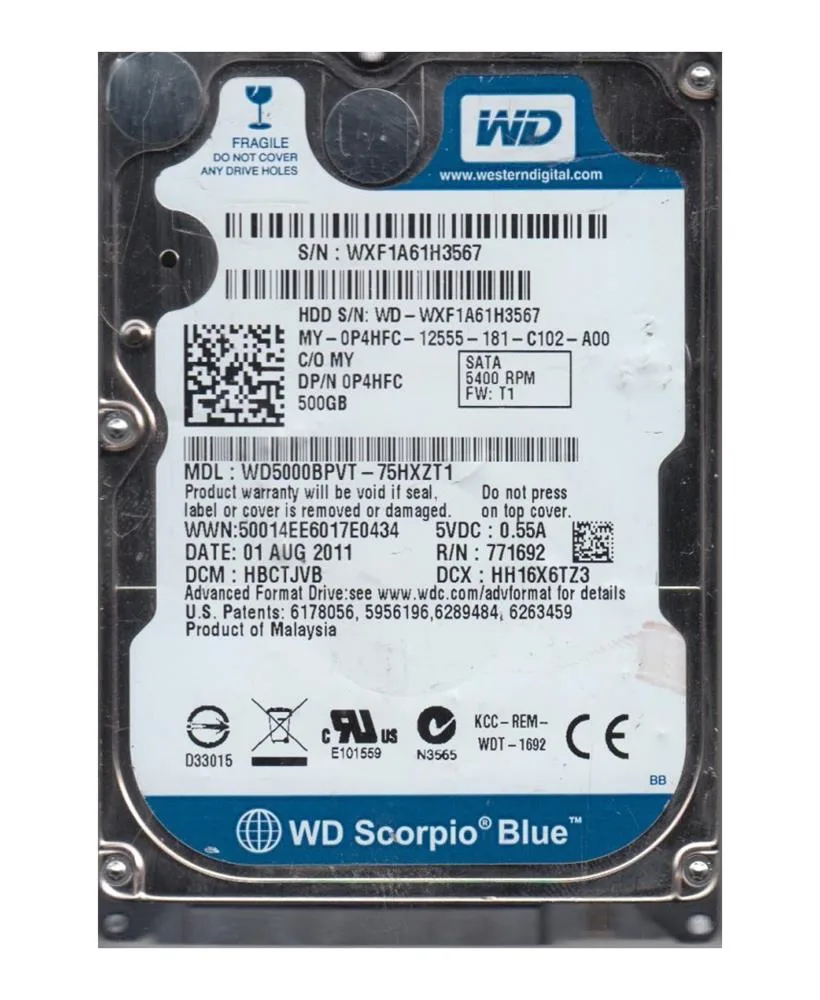 WD5000BPVT-75HXZT1 - Western Digital Scorpio Blue 500GB 5400RPM SATA 3Gb/s 8MB Cache 2.5-inch Hard Drive