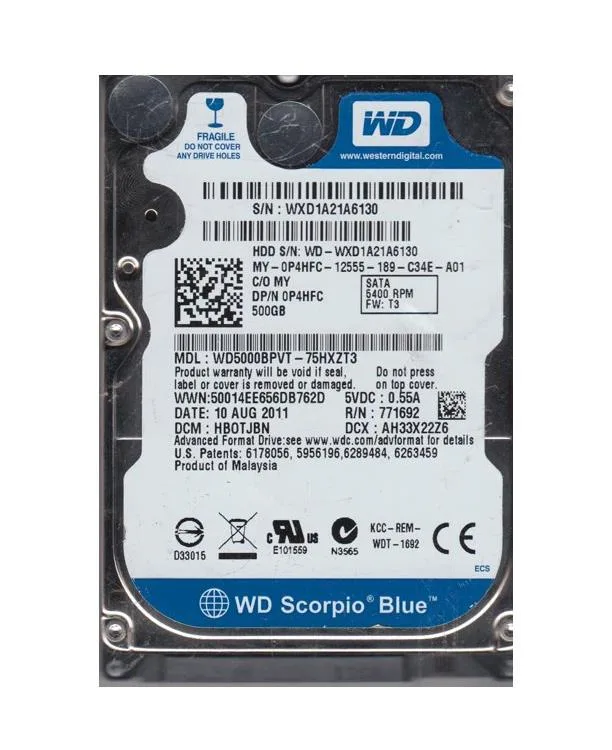 WD5000BPVT-75HXZT3 - Western Digital Scorpio Blue 500GB 5400RPM SATA 3Gb/s 8MB Cache 2.5-inch Hard Drive