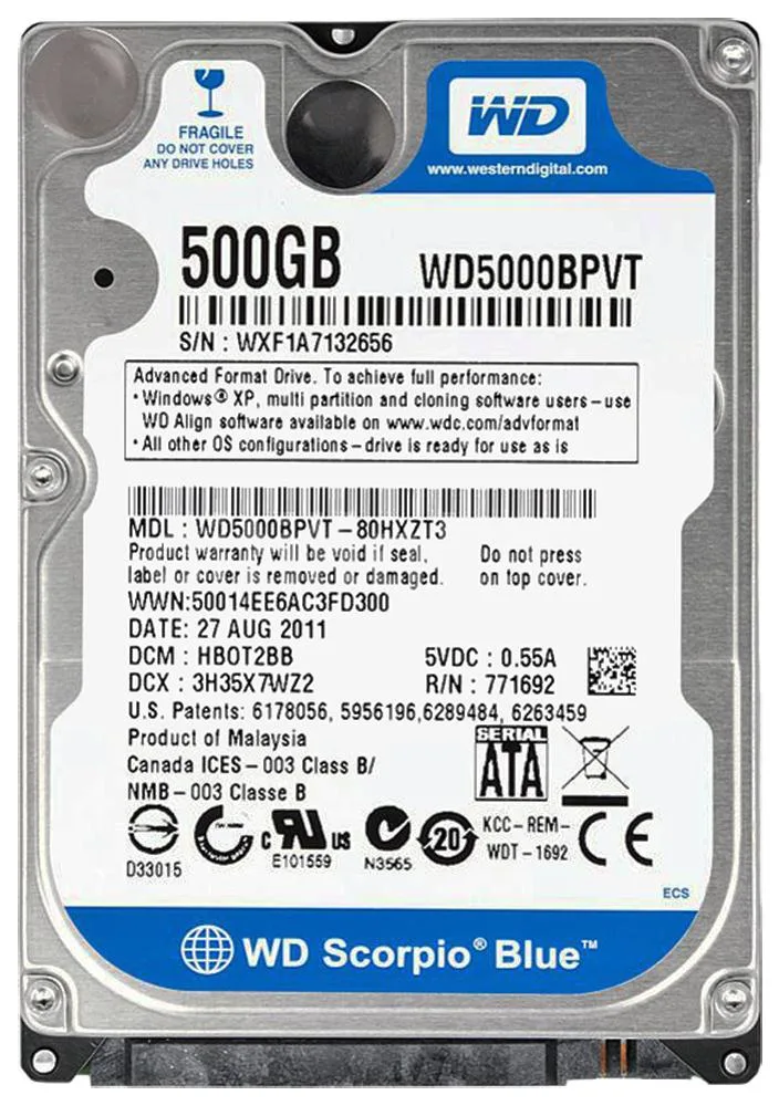 WD5000BPVT-80HXZT3 - Western Digital Scorpio Blue 500GB 5400RPM SATA 3Gb/s 8MB Cache 2.5-inch Hard Drive