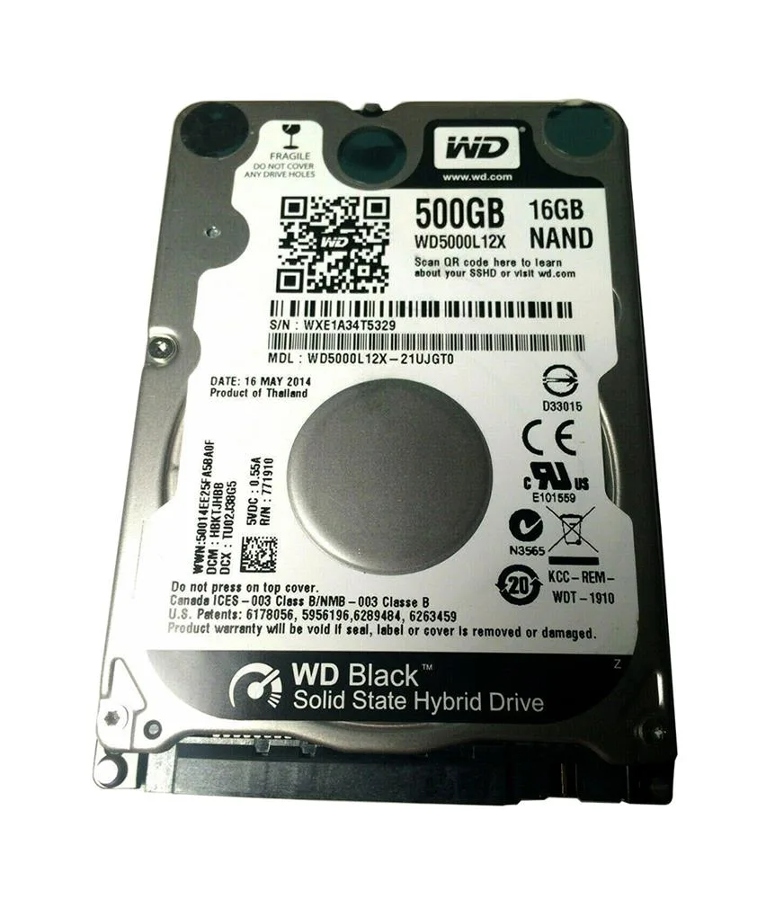 WD5000L12X-21UJGT0 - Western Digital Black 500GB 5400RPM SATA 6Gb/s 16MB Cache 16GB NAND 2.5-inch Hybrid Hard Drive