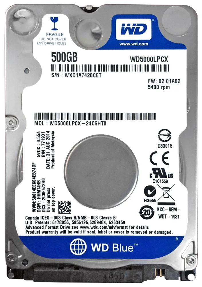 WD5000LPCX-24C6HT0 - Western Digital Blue 500GB 5400RPM SATA 6Gb/s 8MB Cache 2.5-inch Hard Drive