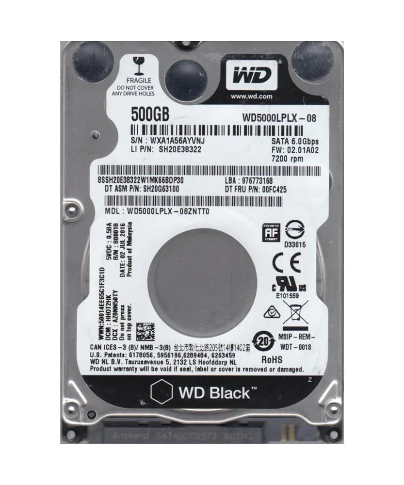 WD5000LPLX-08ZNTT0 - Western Digital Black 500GB 7200RPM SATA 6Gb/s 32MB Cache 2.5-inch Hard Drive