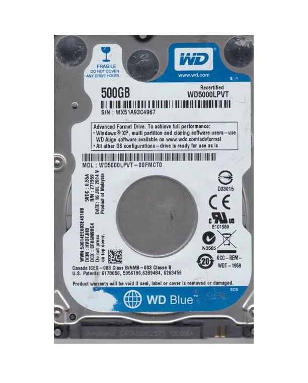 WD5000LPVT-00FMCT0 - Western Digital Scorpio Blue 500GB 5400RPM SATA 3Gb/s 8MB Cache 2.5-inch Hard Drive