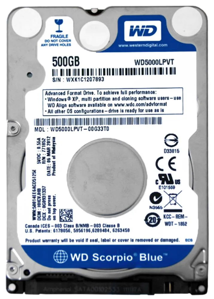 WD5000LPVT-00G33T0 - Western Digital Scorpio Blue 500GB 5400RPM SATA 3Gb/s 8MB Cache 2.5-inch Hard Drive