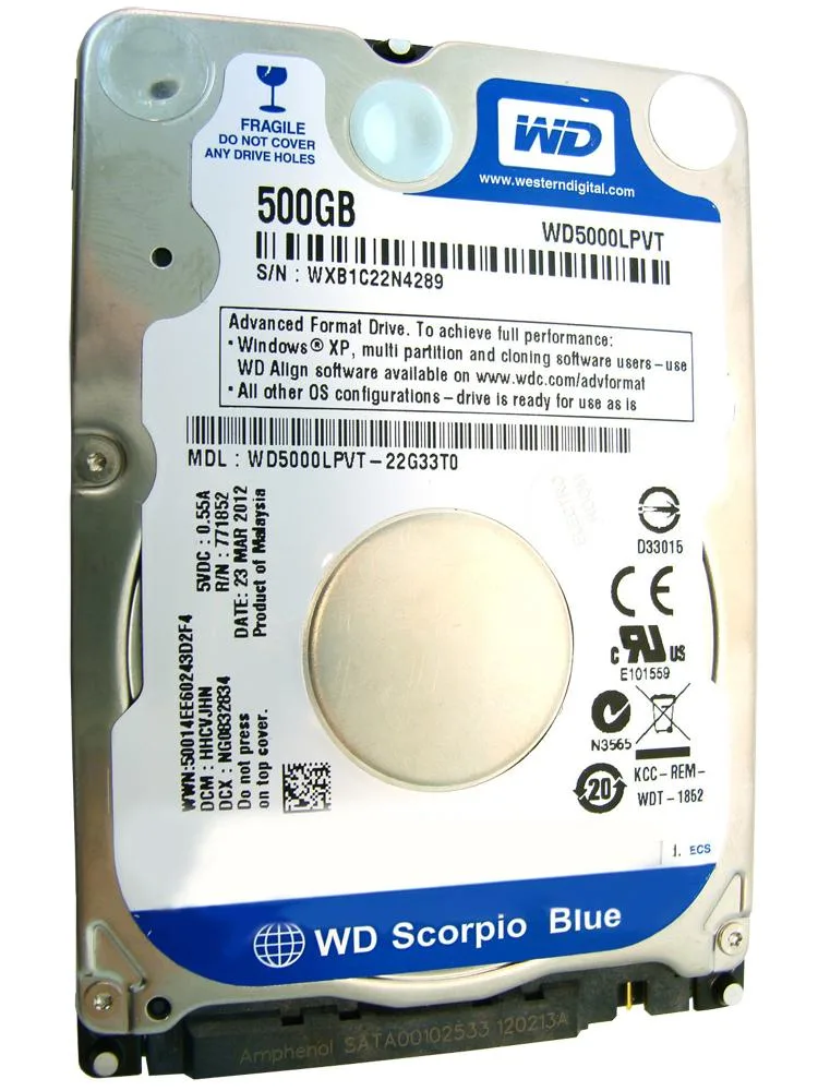 WD5000LPVT-22G33T0 - Western Digital Scorpio Blue 500GB 5400RPM SATA 3Gb/s 8MB Cache 2.5-inch Hard Drive