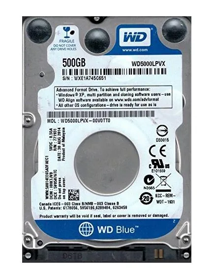 WD5000LPVX-00V0TT0 - Western Digital Blue 500GB 5400RPM SATA 6Gb/s 8MB Cache 2.5-inch Hard Drive