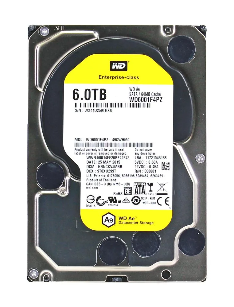 WD6001F4PZ-49CWHM0 - Western Digital Ae 6TB 5760RPM SATA 6Gb/s 64MB Cache 3.5-inch DataCenter Hard Drive