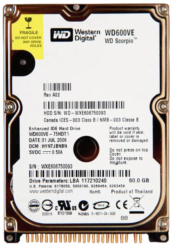 WD600VE-75HDT1 - Western Digital Scorpio 60GB 5400RPM ATA-100 8MB Cache 44-Pin 2.5-inch Hard Drive