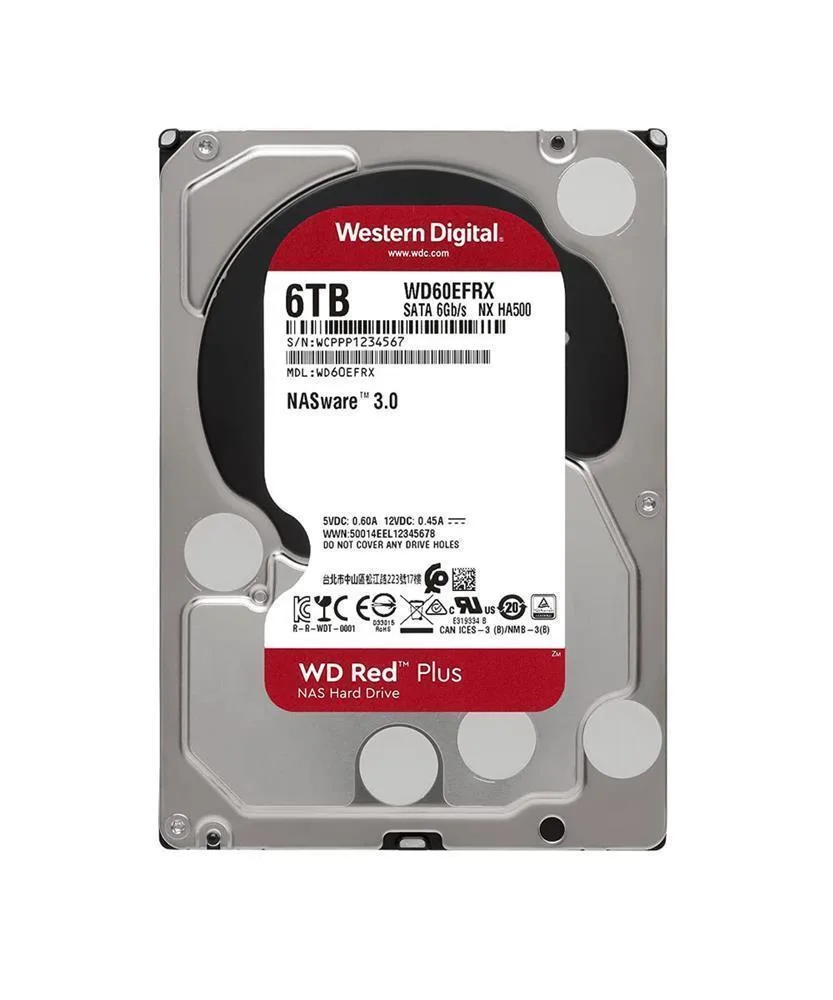 WD60EFZX - Western Digital Red Plus NAS 6TB 5640RPM, SATA 6Gb/s, 128MB Cache 3.5-inch Hard Drive