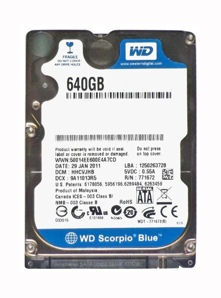 WD6400BEVT-75A0RT0 - Western Digital Scorpio Blue 640GB 5400RPM SATA 3Gb/s 8MB Cache 2.5-inch Hard Drive