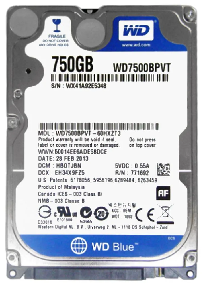 WD7500BPVT-35HXZT1 - Western Digital Scorpio Blue 750GB 5400RPM SATA 3Gb/s 8MB Cache 2.5-inch Hard Drive